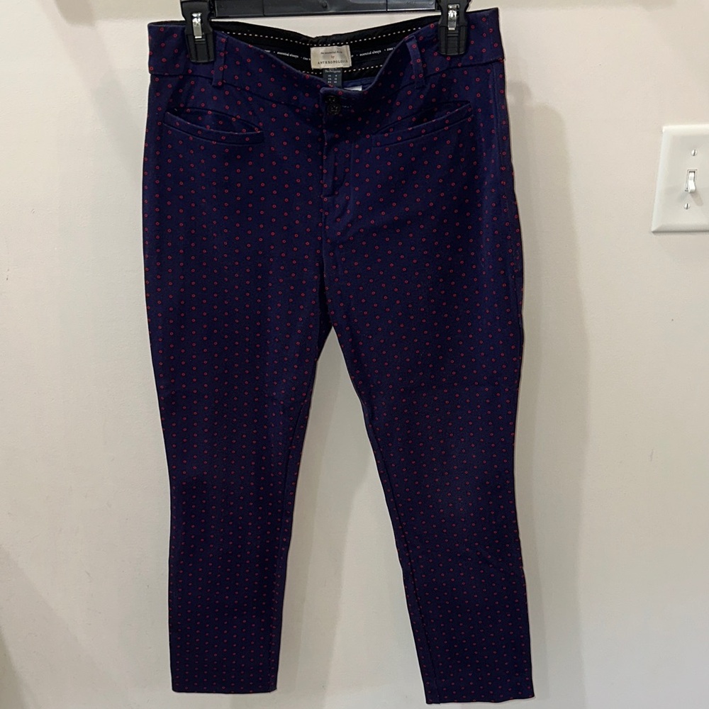 Anthropologie Dark Blue and Red Patterned Cropped Pants